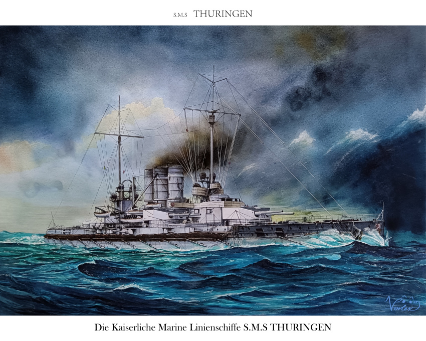 absurdres, battleship, cannon, highres, imperial_german_navy, military_vehicle, no_humans, ocean