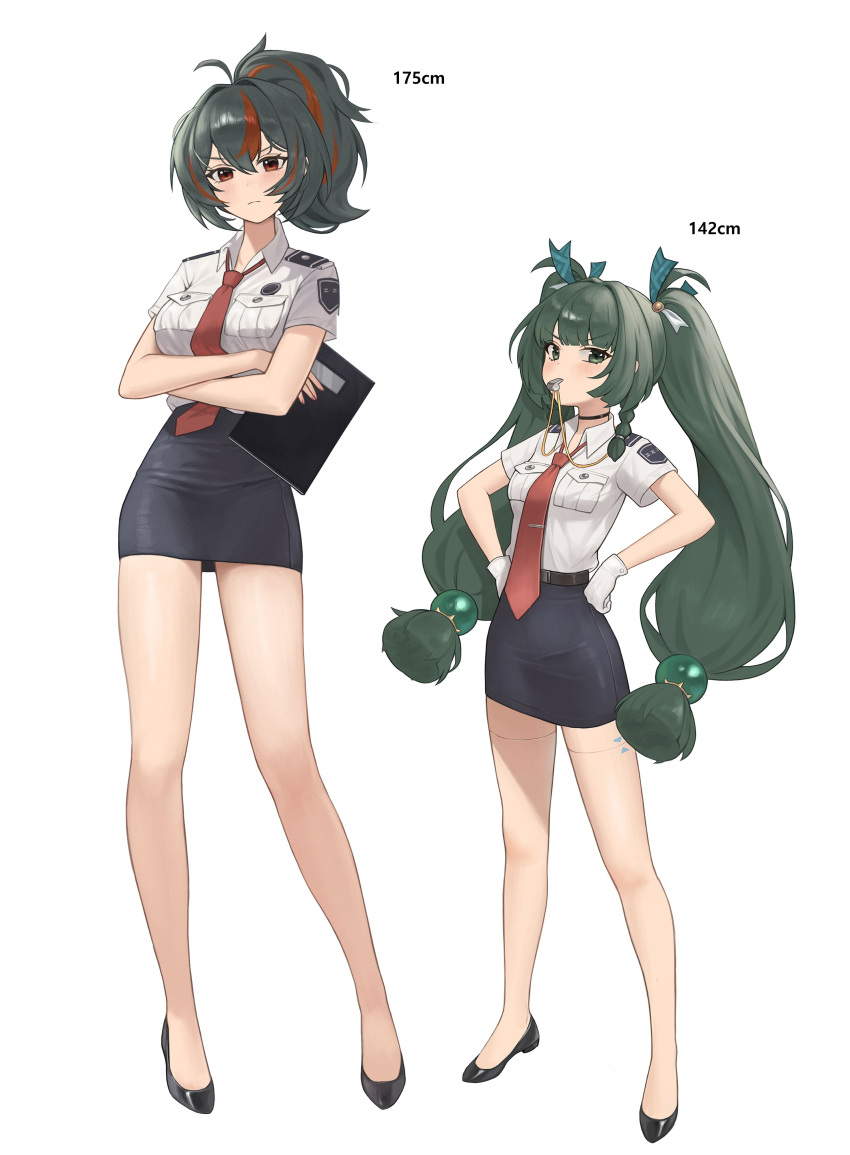 2girls, absurdres, alternate_costume, android, black_hair, black_skirt, blunt_bangs, blush