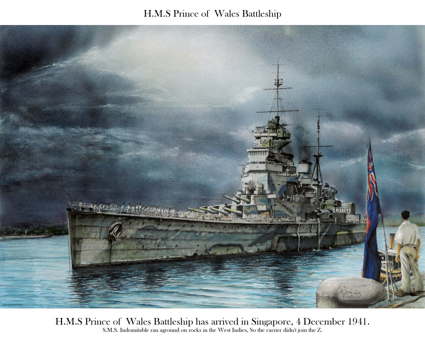 1boy, absurdres, battleship, cannon, clouds, cloudy_sky, crowd, flag