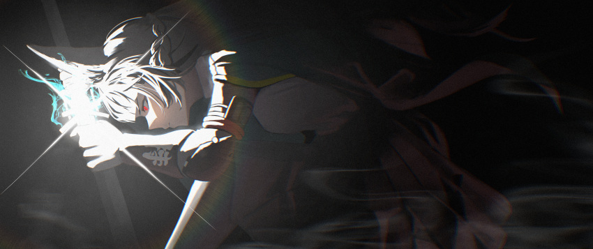 1girl, absurdres, animal_ears, black_hair, chromatic_aberration, closed_mouth, fox_ears, fox_girl
