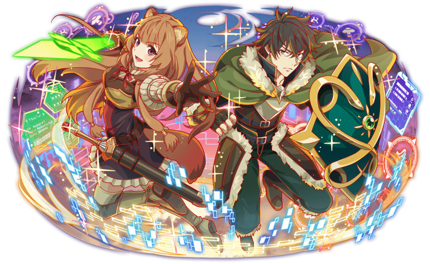 1boy, 1girl, animal_ear_fluff, animal_ears, anime_coloring, arm_cuffs, armor, armored_gloves