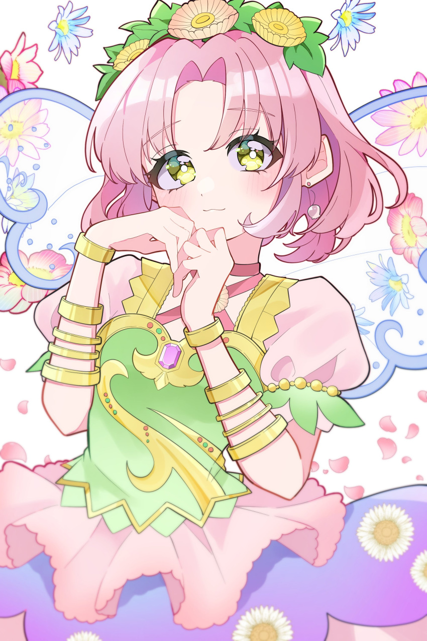 1girl, :3, absurdres, aikatsu!, aikatsu!_(series), armlet, blue_flower, blush