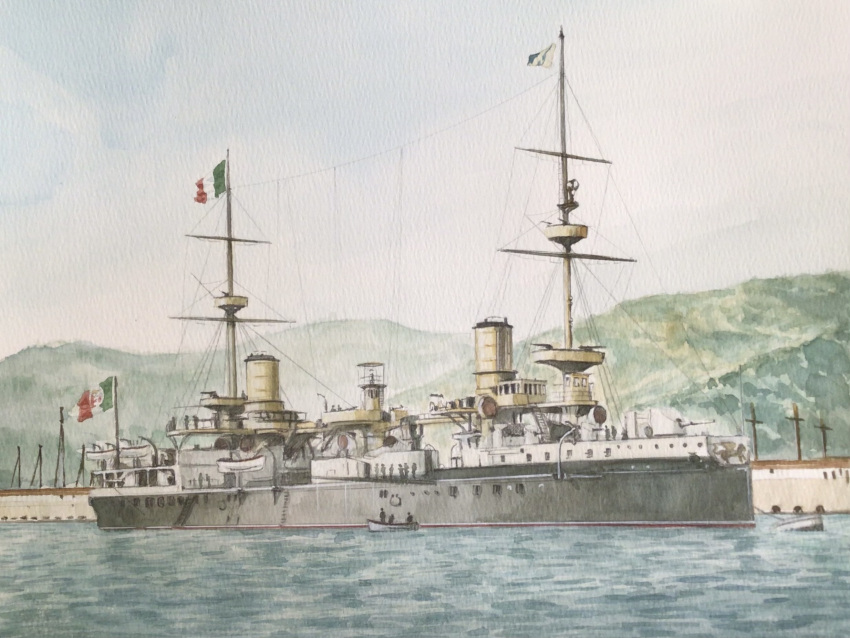 atelier_bono, cannon, enrico_dandolo_(ironclad), highres, ironclad, mast, military_vehicle, mountain