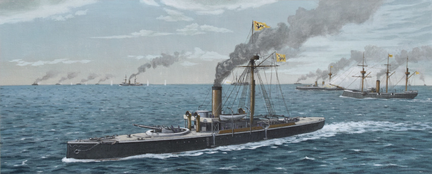 absurdres, atelier_bono, battle, clouds, cloudy_sky, highres, historical_event, imperial_chinese_navy