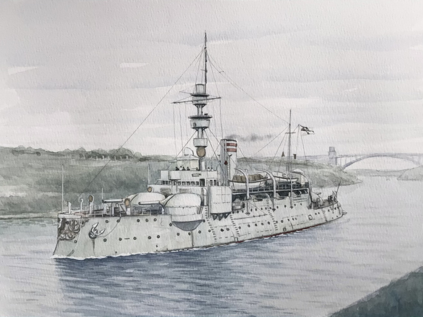atelier_bono, bridge, canal, cannon, gunboat, highres, imperial_german_navy, kiel_canal
