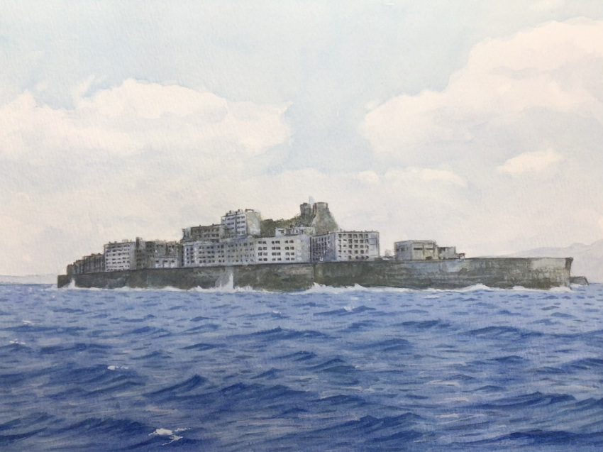atelier_bono, building, hashima_island, highres, island, no_humans, ocean, original