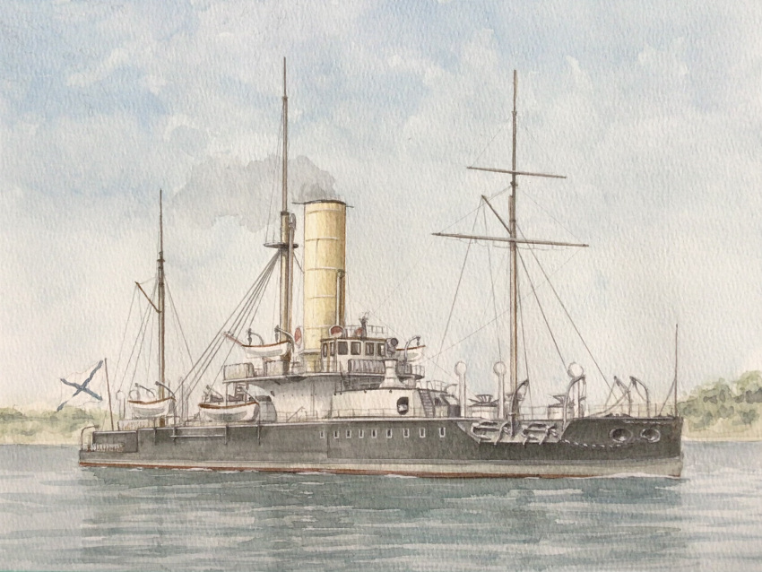 atelier_bono, cannon, highres, imperial_russian_navy, ironclad, military_vehicle, no_humans, ocean