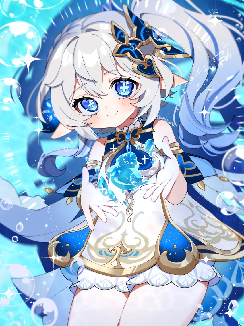 1girl, absurdres, alternate_color, alternate_hair_color, bare_shoulders, bloomers, blue_eyes, blue_hair