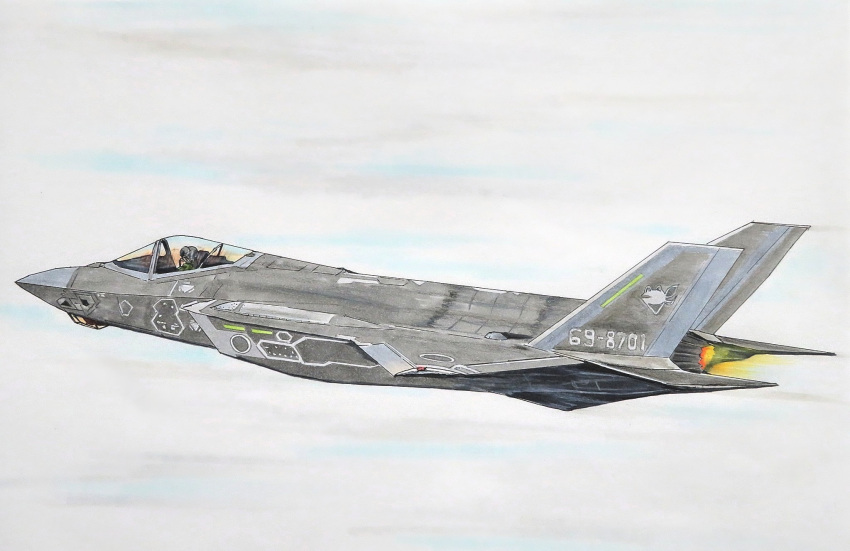 1other, aircraft, airplane, f-35_lightning_ii, fighter_jet, flying, highres, japan_air_self-defense_force