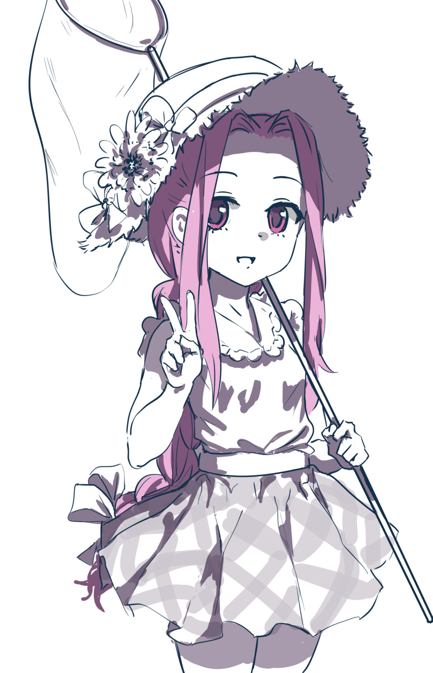 1girl, absurdres, braid, braided_ponytail, breasts, butterfly_net, das_(dan_dan), dress