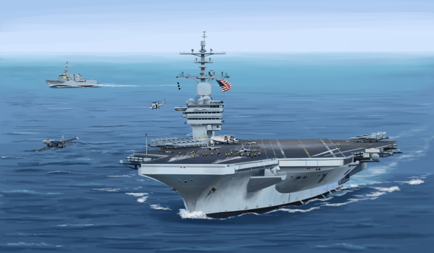 aircraft, aircraft_carrier, airplane, american_flag, destroyer, f-18_hornet, fighter_jet, helicopter