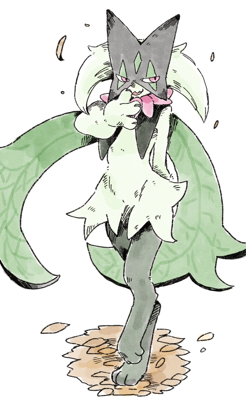 animal_hands, autumn_leaves, black_mask, cape, furry, green_cape, grin, highres