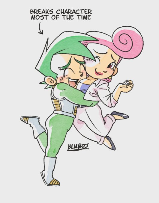 1boy, 1girl, artist_name, black_footwear, bodysuit, boots, closed_eyes, cosmo_(fairly_oddparents)