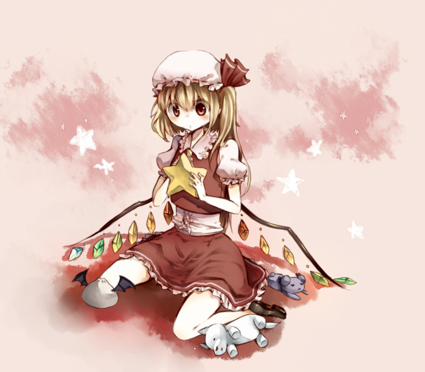 :o, ascot, bad_id, blonde_hair, flandre_scarlet, food, hat, icanfry