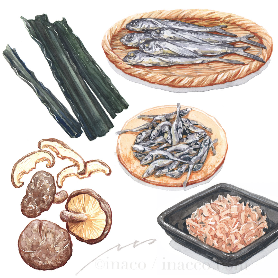 artist_name, bonito_flakes, fish_(food), food, food_focus, inaco, kelp, mushroom, no_humans, original, painting_(medium), plate, sardine, signature, simple_background, still_life, traditional_media, vegetable, watercolor_(medium), white_background