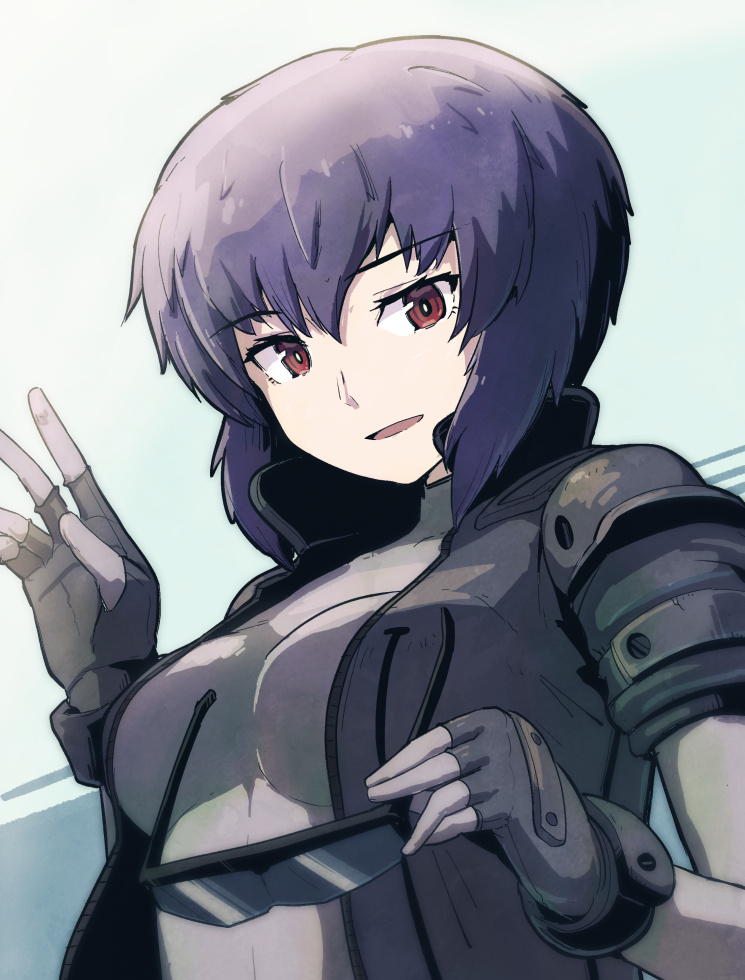 1girl, bodysuit, breasts, fingerless_gloves, ghost_in_the_shell, gloves, kusanagi_motoko, looking_at_viewer