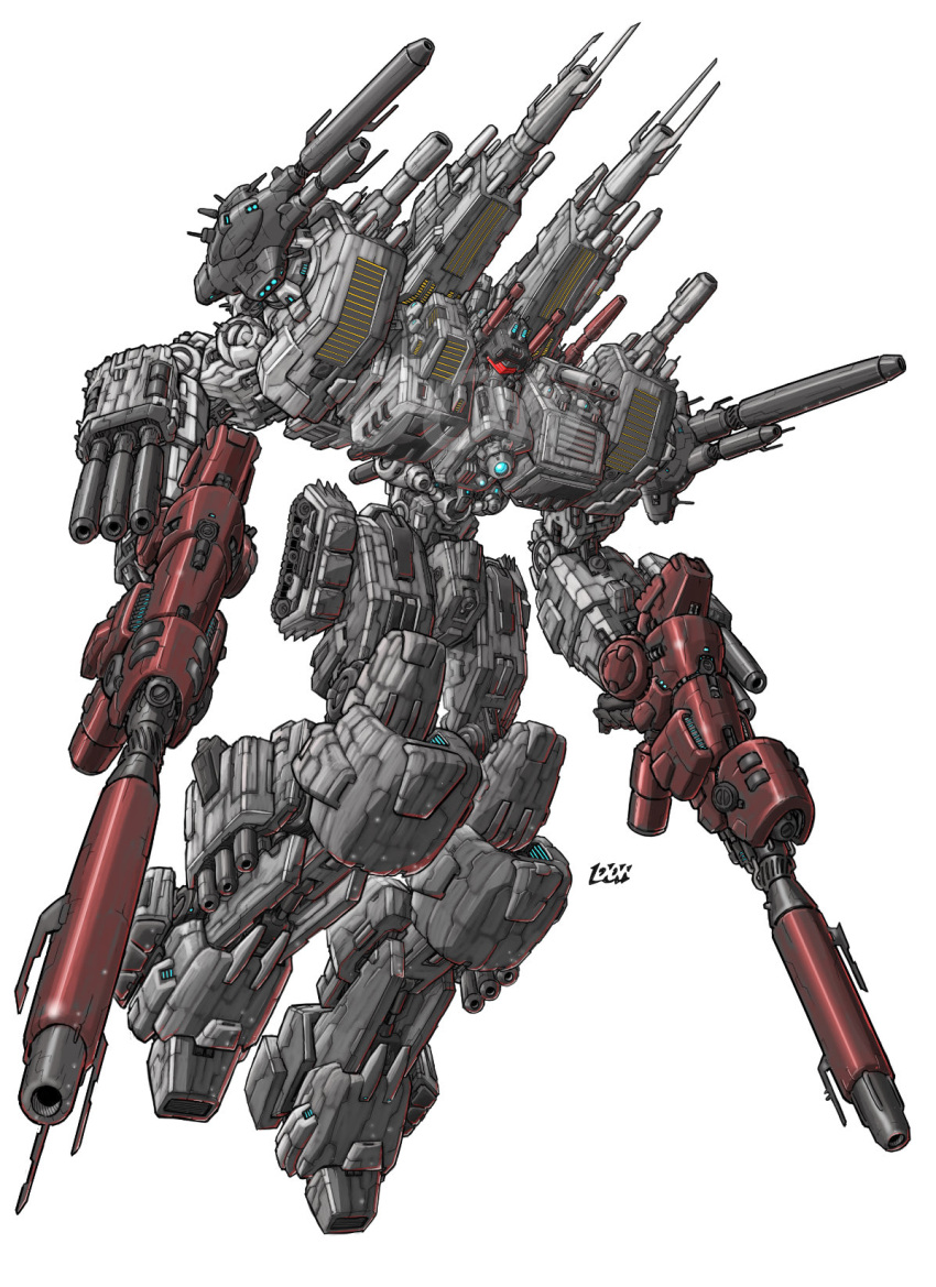 assault_visor, autobot, don_allan_figueroa, dual_wielding, english_commentary, gun, highres, holding, holding_gun, holding_weapon, mecha, mecha_focus, metroplex, no_humans, redesign, robot, science_fiction, shoulder_cannon, transformers, watermark, weapon