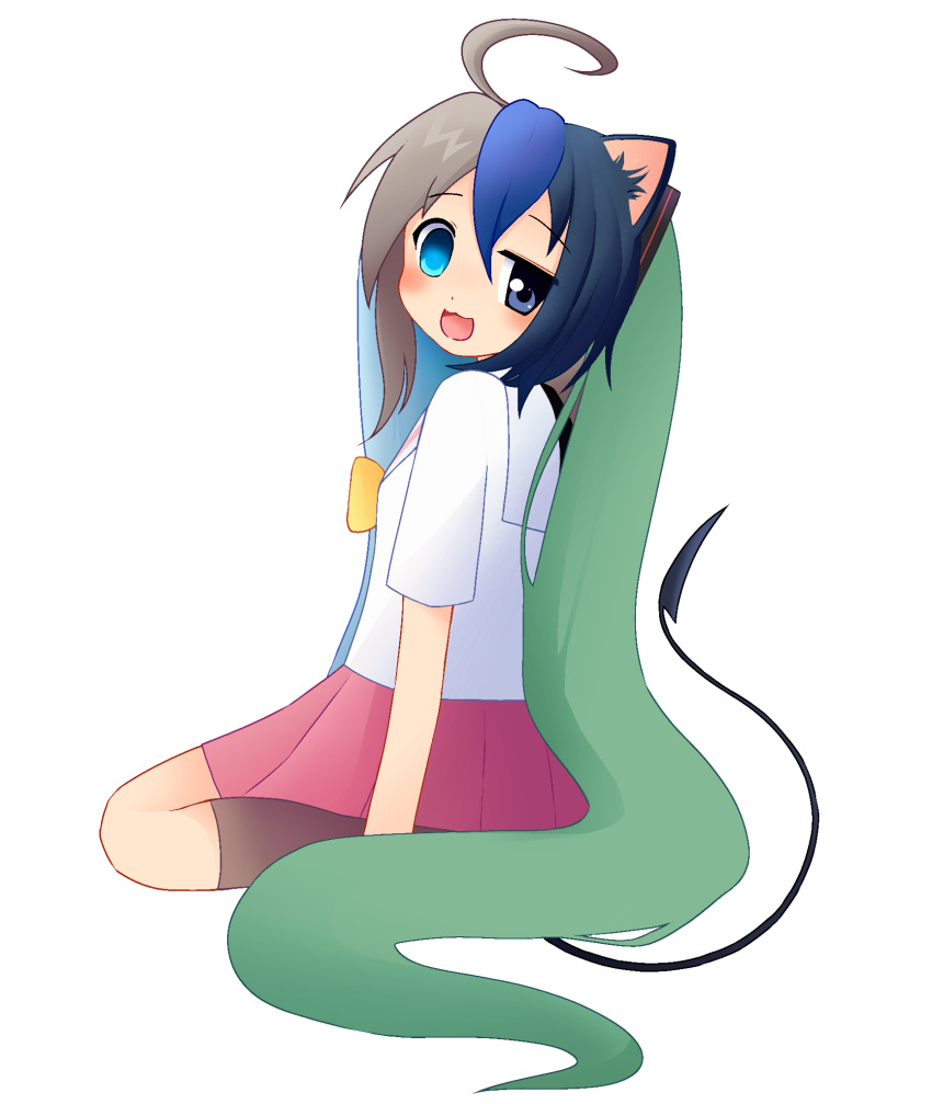 1girl, 2000s_(style), blue_hair, futaba_channel, heterochromia, highres, moetron, non-web_source