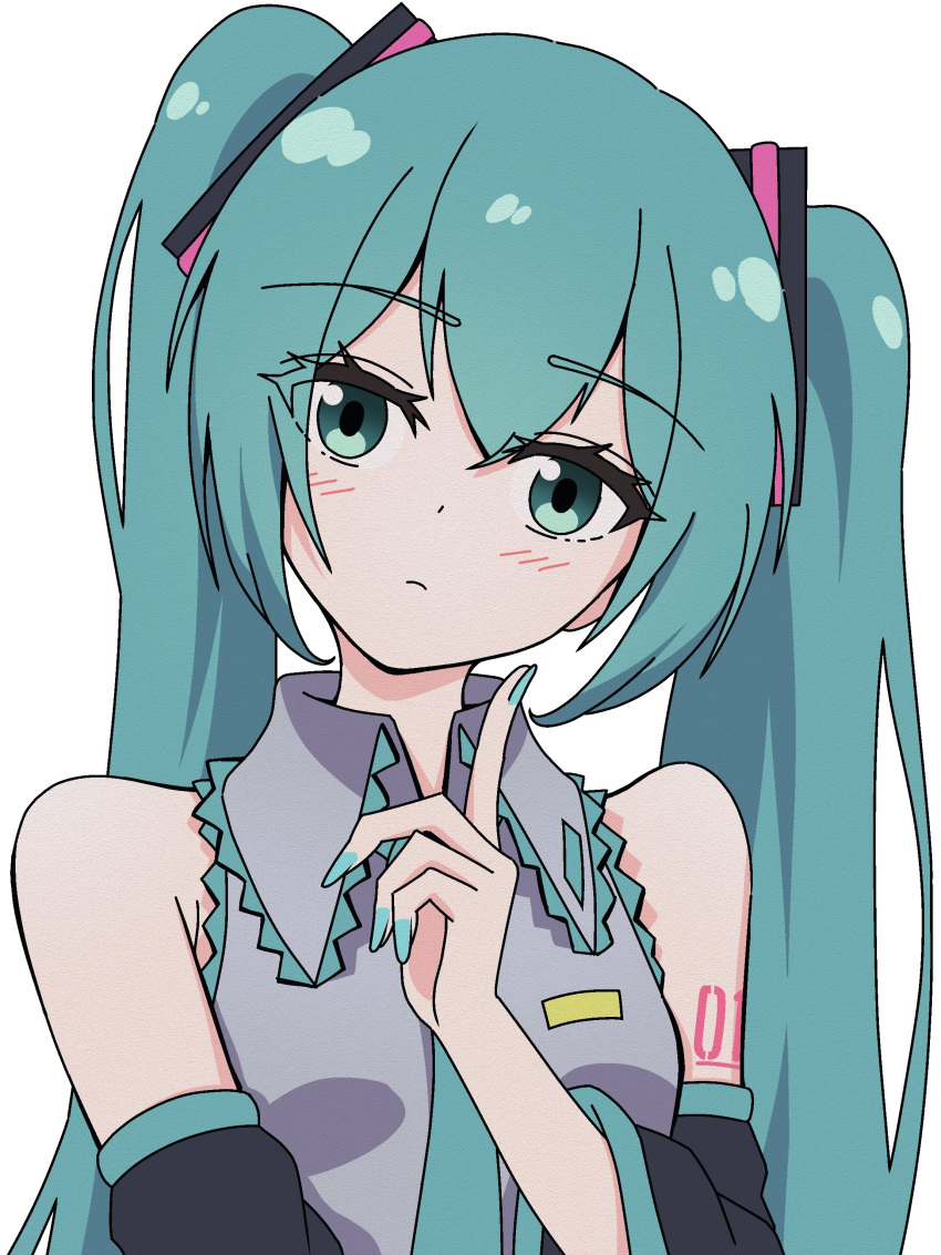 1girl, absurdres, aqua_ascot, aqua_eyes, aqua_hair, aqua_necktie, ascot, black_sleeves