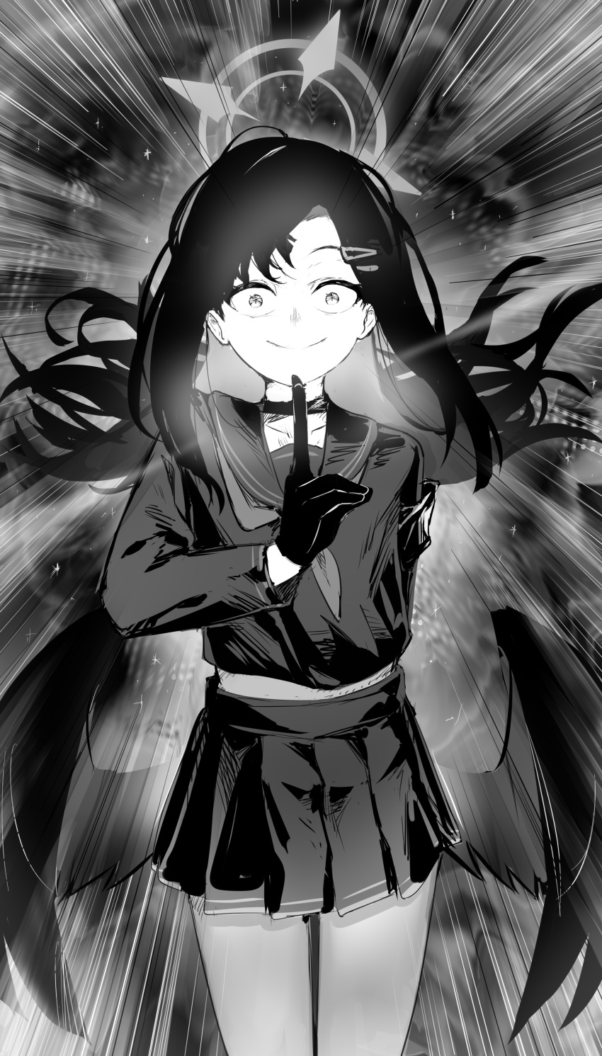 1girl, absurdres, ayo_rimaisu, blue_archive, choker, closed_mouth, commentary, domain_expansion