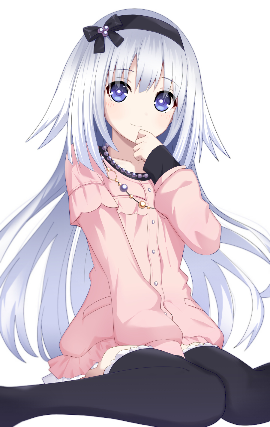 1girl, arusu_maria, black_thighhighs, blue_eyes, date_a_live, date_a_live:_arusu_install, dress, hairband