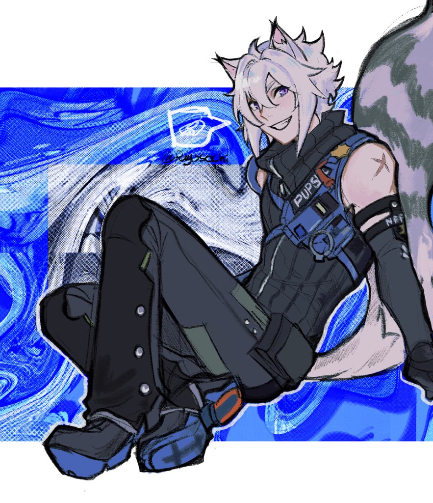 1boy, animal_ear_fluff, animal_ears, black_gloves, cat_boy, cat_ears, cat_tail, detached_sleeves