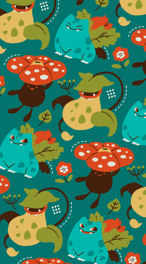 blue_background, claws, closed_eyes, fangs, flower, ivysaur, leaf, no_humans