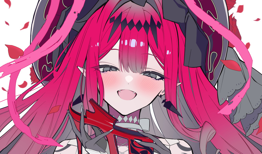 1girl, absurdres, baobhan_sith_(fate), baobhan_sith_(third_ascension)_(fate), bare_shoulders, blush, earrings, falling_petals