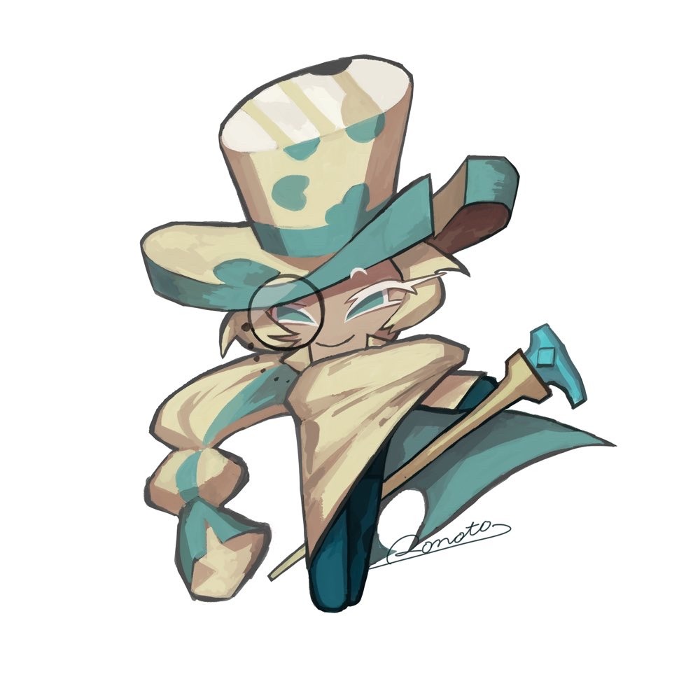 1other, aqua_cape, aqua_eyes, aqua_hair, aqua_hat, artist_name, blonde_hair, blue_gloves