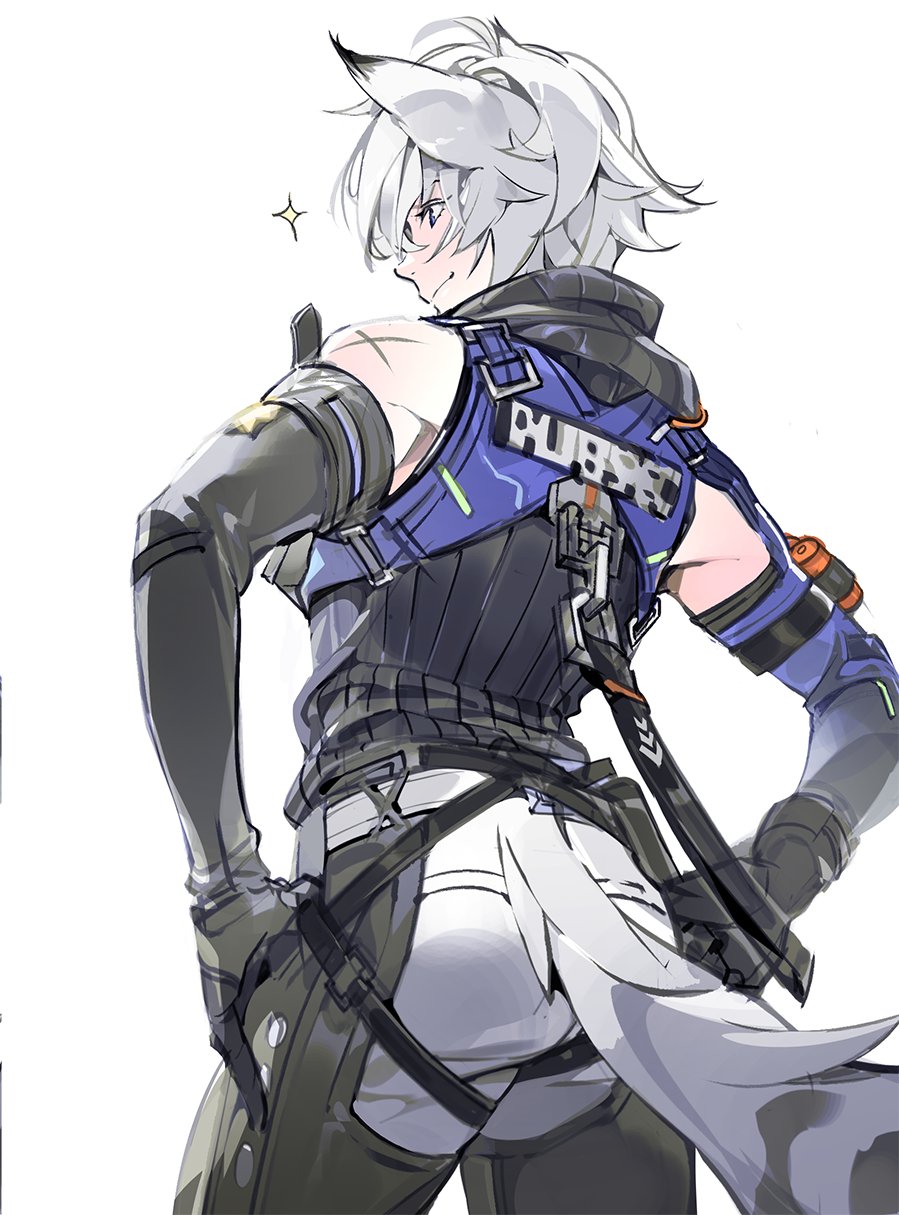 1boy, animal_ears, ass, black_gloves, cat_boy, cat_ears, cat_tail, closed_mouth