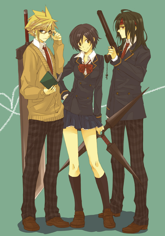 2boys, bespectacled, black_hair, black_legwear, blazer, blonde_hair, book, bowtie
