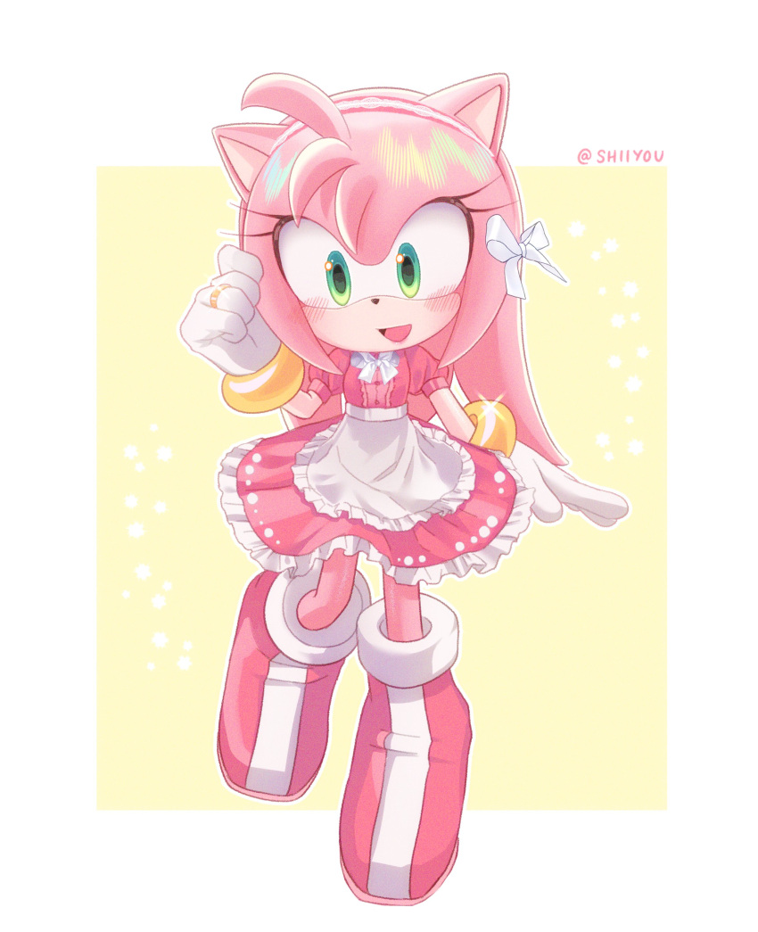 1girl, absurdres, amy_rose, animal_ears, animal_nose, bracelet, commentary, dress