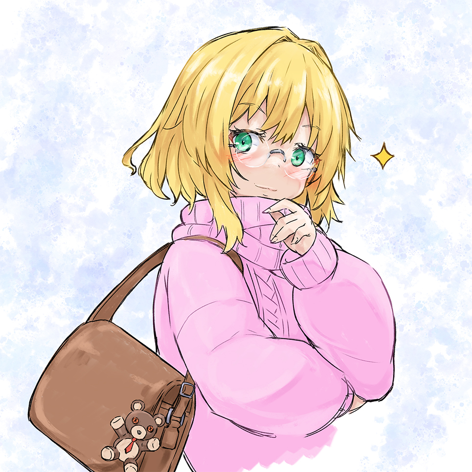 1girl, aqua_eyes, bag_charm, blonde_hair, bridget_(guilty_gear), brown_bag, charm_(object), commentary_request