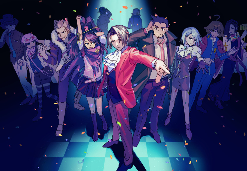 4girls, 6+boys, :d, absurdres, ace_attorney, ace_attorney_investigations, ace_attorney_investigations:_miles_edgeworth, ace_attorney_investigations_2