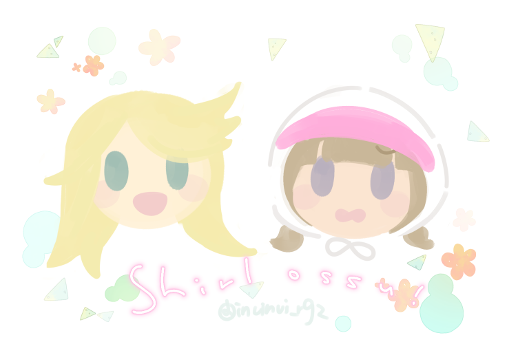 2girls, alice_gear_aegis, artist_name, blonde_hair, blue_eyes, blush, brown_hair, chibi