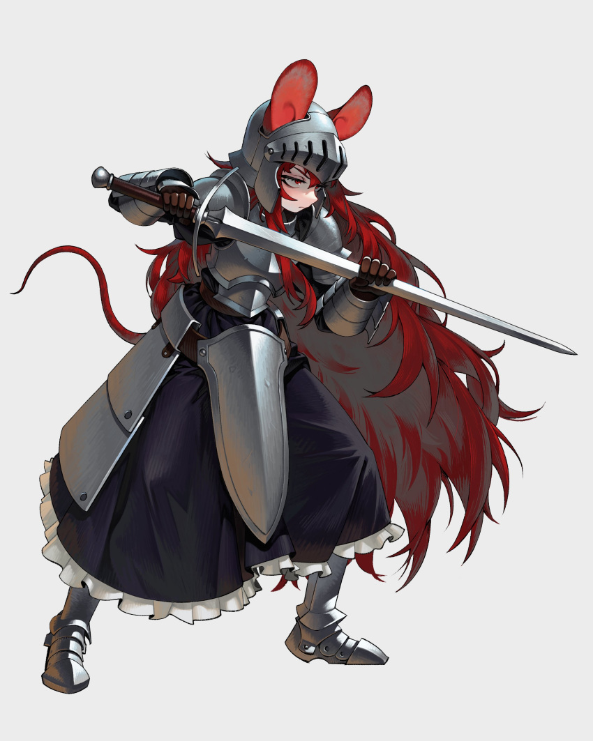 1girl, absurdres, animal_ears, armor, breastplate, commentary, full_body, gemi_ningen