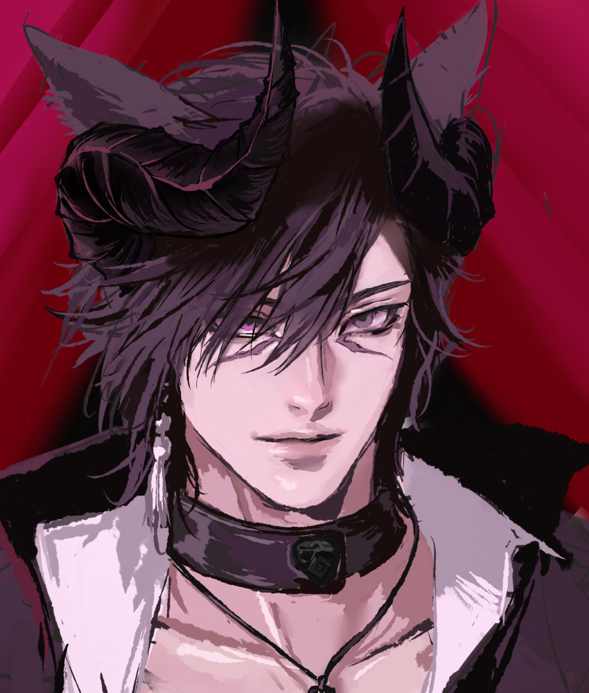 1boy, 37drg, animal_ears, asymmetrical_bangs, black_choker, black_hair, black_jacket, cat_ears