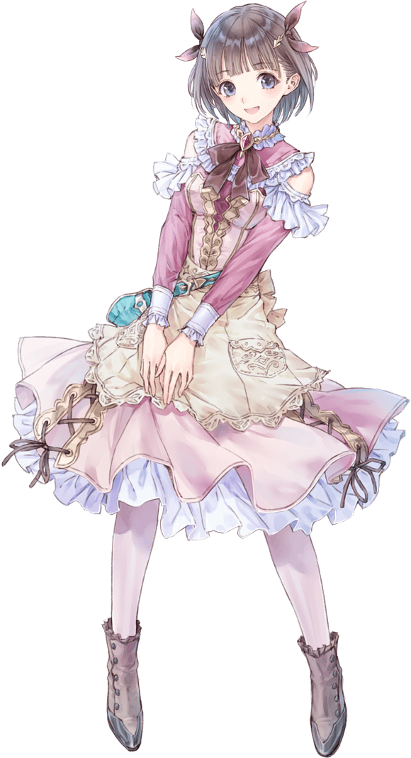 1girl, :d, atelier_(series), atelier_lulua, blue_bag, blue_eyes, blunt_bangs, boots