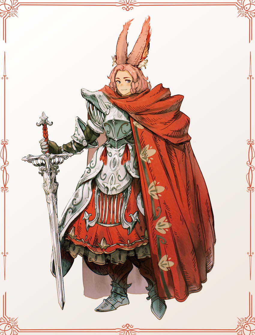 animal_ear_fluff, animal_ears, arm_armor, armor, armored_boots, armored_dress, asymmetrical_clothes, blue_eyes