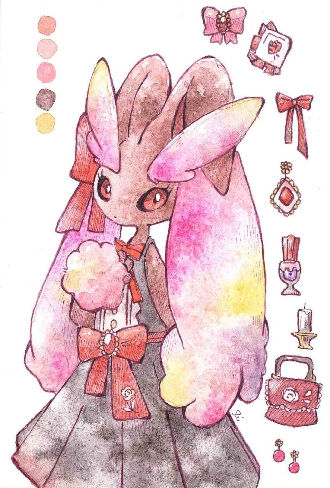 animal_hands, black_dress, bow, brown_fur, clothed_pokemon, colored_sclera, dress, furry