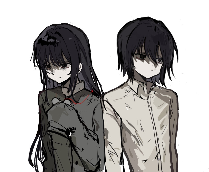 2boys, a_bo, black_eyes, black_hair, black_shirt, chinese_commentary, closed_mouth, collared_shirt