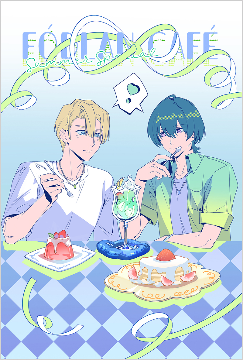2boys, arm_on_table, arm_up, blonde_hair, blue_eyes, blue_shirt, bracelet, byleth_(fire_emblem)