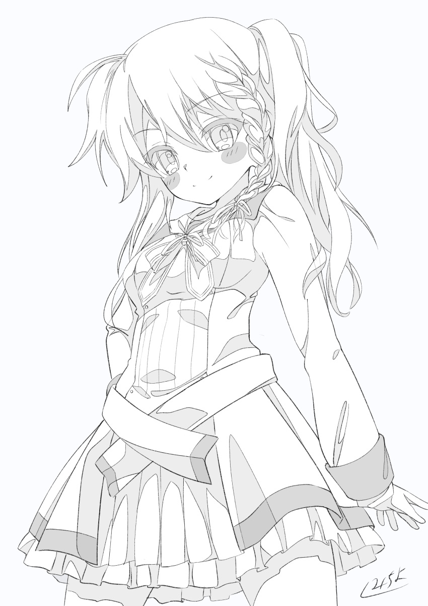 1girl, 9-nine-, absurdres, ahoge, arm_at_side, belt, blush_stickers, braid
