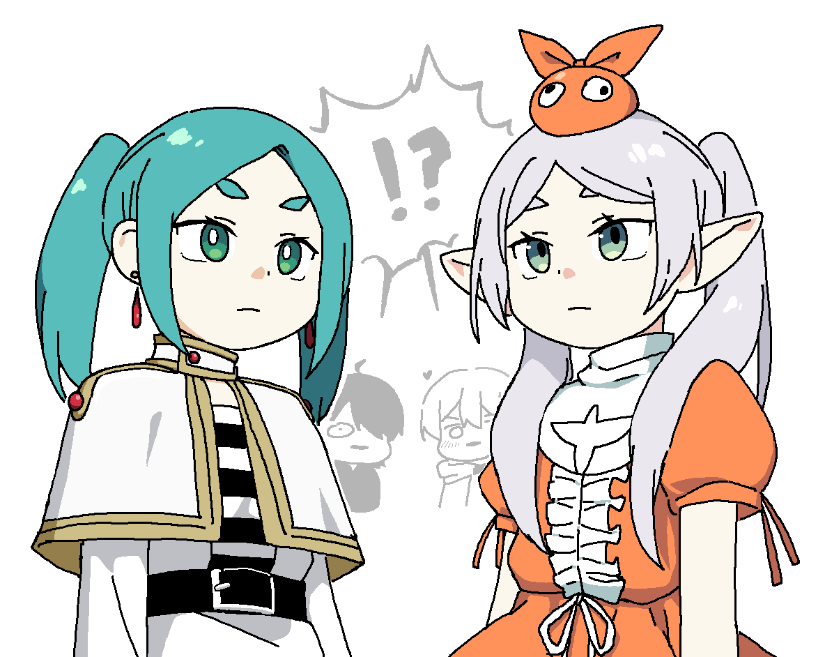 !, !?, 2boys, 2girls, ?, aqua_hair, araragi_koyomi, bbyong403