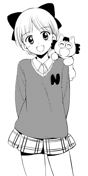 :d, face, hair_bow, hamao, hime-chan_no_ribbon, monochrome, nonohara_himeko, open_mouth