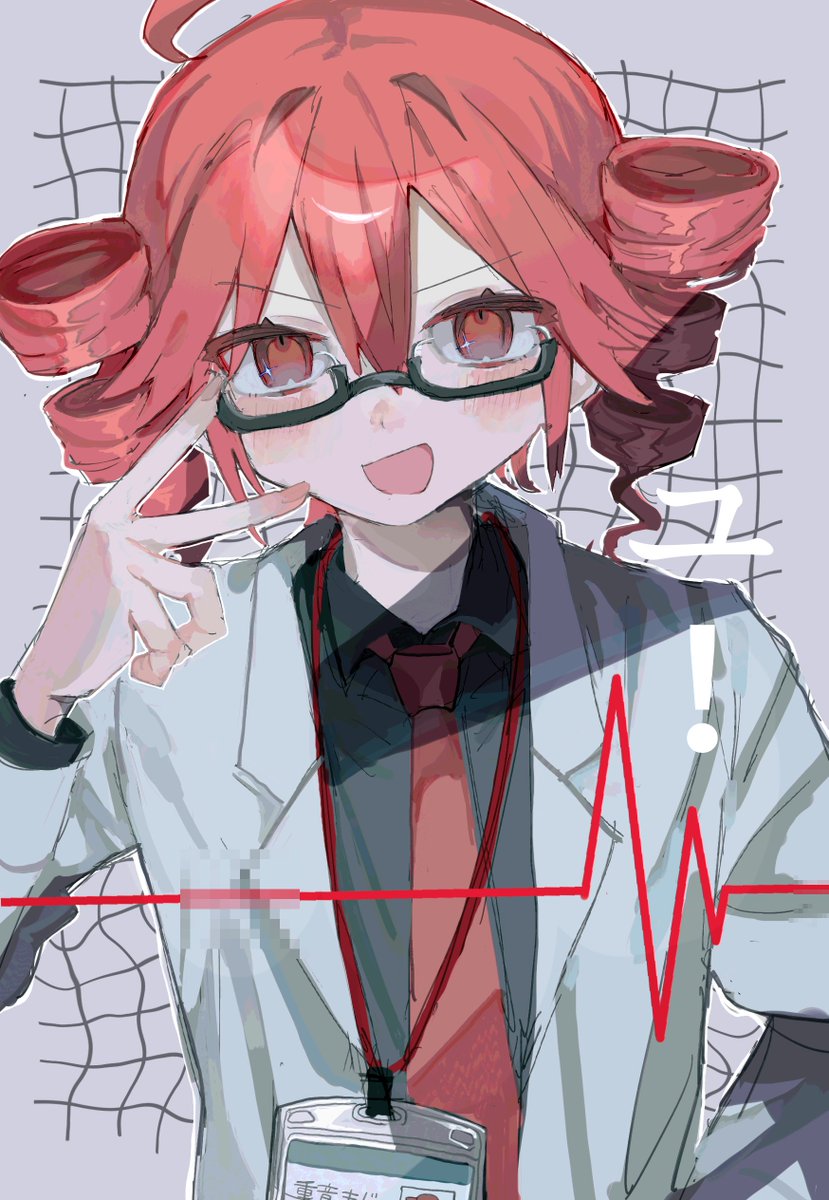 1girl, ahoge, arm_behind_back, black_shirt, blush, collared_shirt, drill_hair, grid_background
