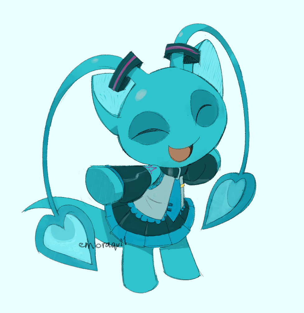 1girl, aisha_(neopets), antennae, aqua_necktie, aqua_theme, black_skirt, blue_background, closed_eyes