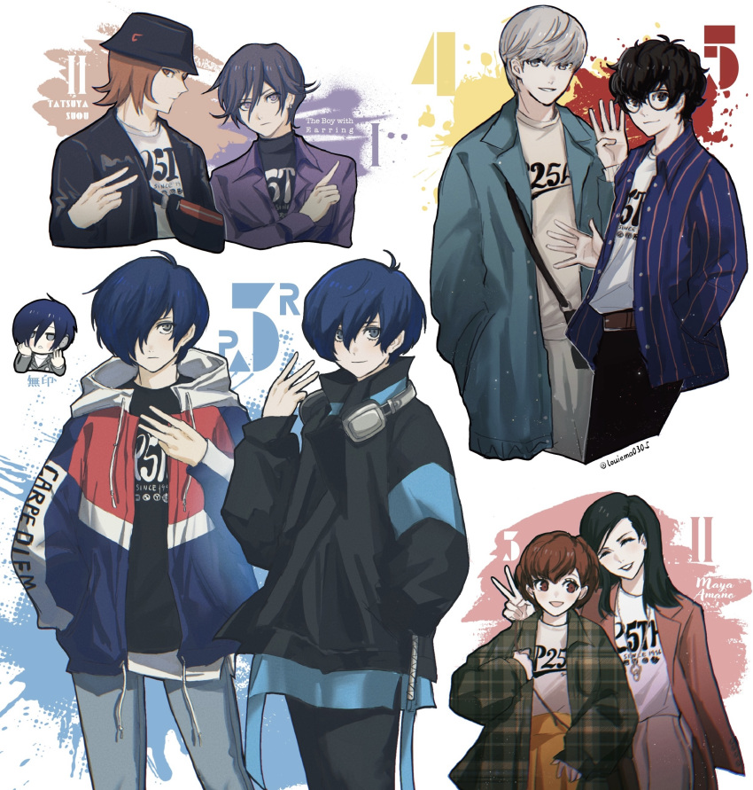 2girls, 5boys, absurdres, amamiya_ren, amano_maya, black_eyes, black_hair, blue_eyes