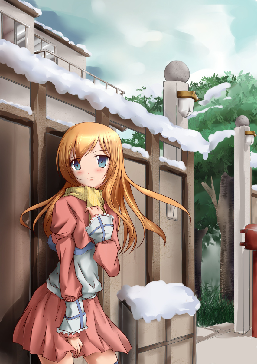 angetsu_no_koshousha, bad_id, blue_eyes, fence, highres, kousaka_kirino, long_hair, orange_hair