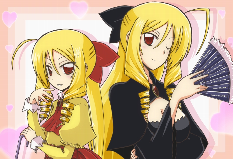 blonde_hair, cane, dress, drill_hair, fan, hayate_no_gotoku!, long_hair, red_eyes
